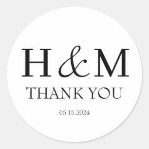 Pegatina Redonda Elegante Boda Monogramado Moderno Gracias