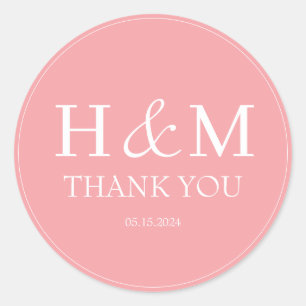 Pegatina Redonda Elegante Boda Monogramado Moderno Gracias