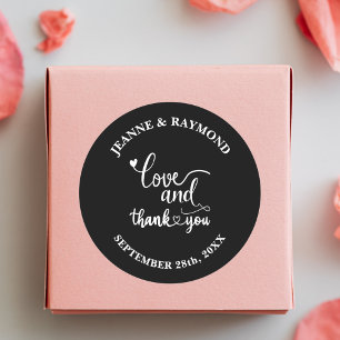 Pegatina Redonda Elegante boda negra personalizada de amor y agrade