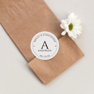 Pegatina Redonda Elegante Boda negro de humo moderno