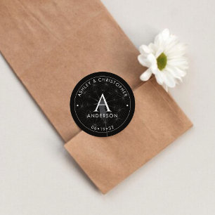 Pegatina Redonda Elegante Boda negro de humo moderno