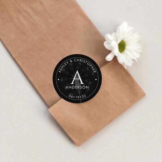 Pegatina Redonda Elegante Boda negro de humo moderno (Subido por el creador)