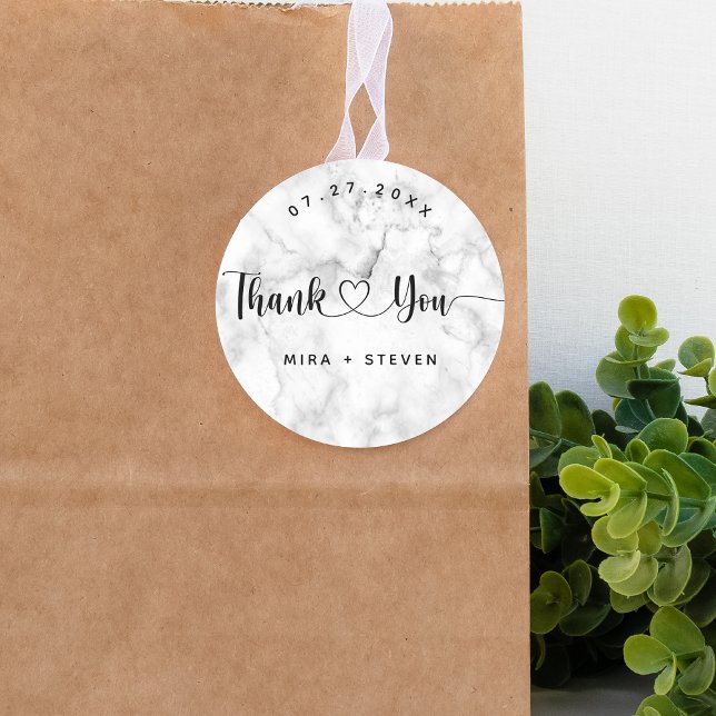 Pegatina Redonda Elegante boda negro y blanco gracias Clásico (Subido por el creador)