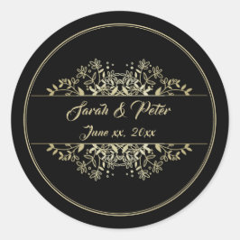 Pegatina Redonda Elegante Boda negro y oro