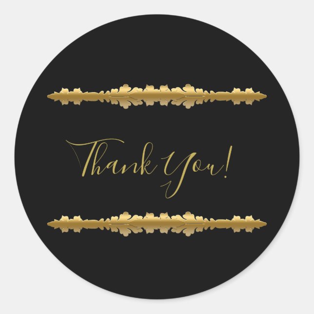 Pegatina Redonda Elegante Boda Ornamental Gold de lujo (Anverso)