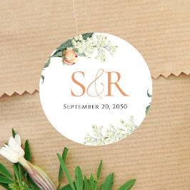 Pegatina Redonda Elegante Boda Peach Personalizado Floral