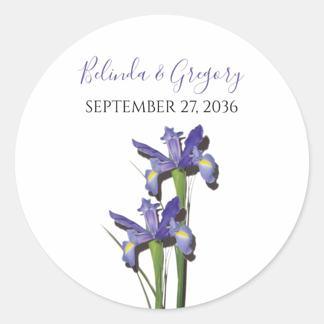 Pegatina Redonda Elegante Boda Purple Iris (Anverso)