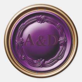 Pegatina Redonda Elegante Boda Real Purple y Gold Wax Seal