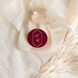 Pegatina Redonda Elegante Boda Retro a Cuadros Burdeos