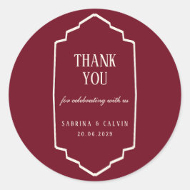 Pegatina Redonda Elegante Boda Retro Burgundy a Cuadros