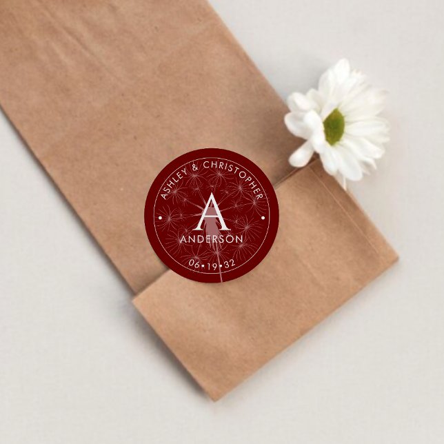 Pegatina Redonda Elegante Boda Rojo Crimson Moderno (Subido por el creador)