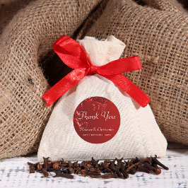 Pegatina Redonda Elegante Boda Rojo Gracias