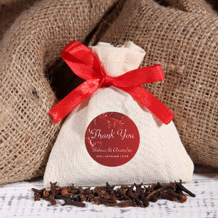 Pegatina Redonda Elegante Boda Rojo Gracias