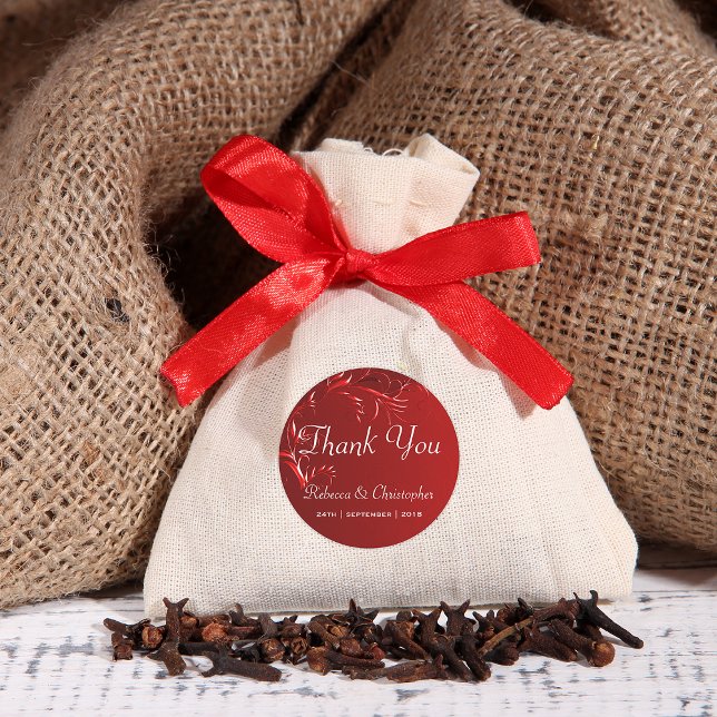 Pegatina Redonda Elegante Boda Rojo Gracias (Subido por el creador)