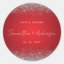 Pegatina Redonda Elegante Boda Rojo y Espumoso