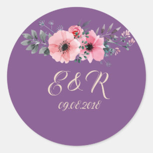 Pegatina Redonda Elegante Boda Romántica Floral