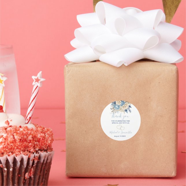 Pegatina Redonda Elegante Boda Rosa azul e marfil (Fiesta)