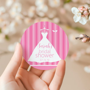 Pegatina Redonda Elegante Boda Rosa Vestido Bridal Shower