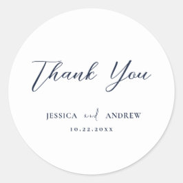 Pegatina Redonda Elegante Boda simple azul y blanco de la Marina