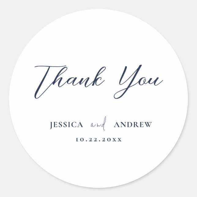 Pegatina Redonda Elegante Boda simple azul y blanco de la Marina (Anverso)