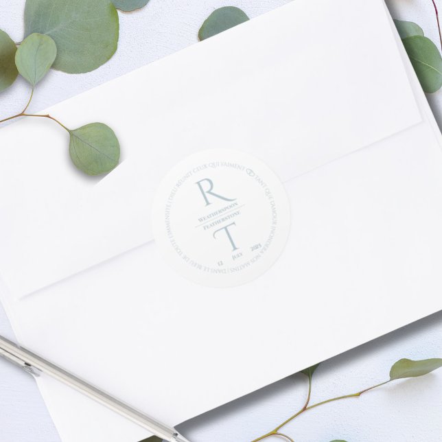 Pegatina Redonda Elegante Boda simple de monograma gris blanco (Subido por el creador)