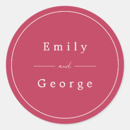 Pegatina Redonda Elegante Boda simple Viva Magenta moderno de moda