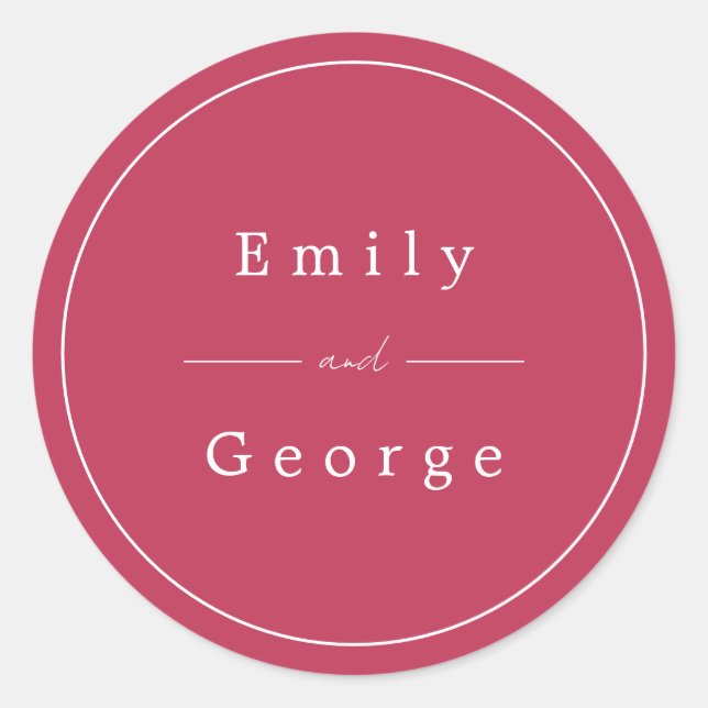 Pegatina Redonda Elegante Boda simple Viva Magenta moderno de moda (Anverso)