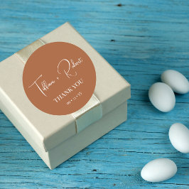 Pegatina Redonda Elegante Boda Terracota Gracias