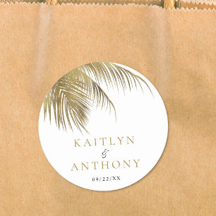 Pegatina Redonda Elegante Boda Tropical Palm Tree Beach