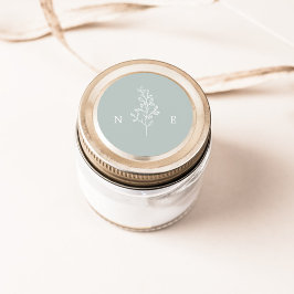 Pegatina Redonda Elegante Boda verde de hoja de monograma Sage