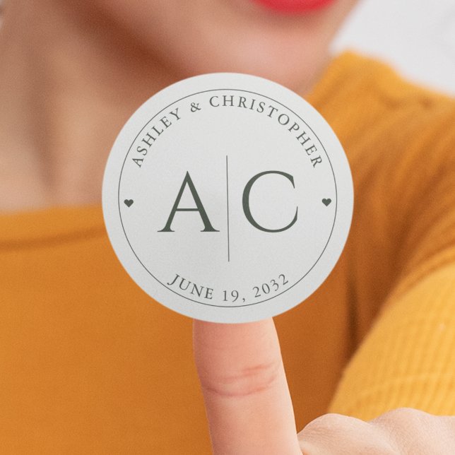 Pegatina Redonda Elegante Boda Verde Moss Moderno (Subido por el creador)