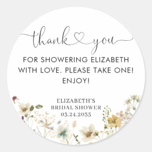 Pegatina Redonda Elegante Boho Chic Floral de Flores Silvestres Agr