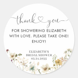 Pegatina Redonda Elegante Boho Chic Floral de Flores Silvestres Gra