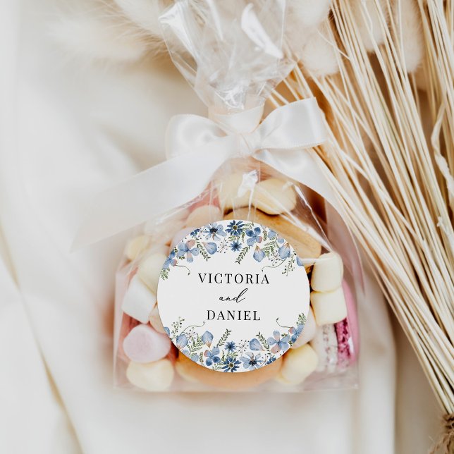 Pegatina Redonda Elegante Boho Dusty Blue Wedding Favores (Subido por el creador)