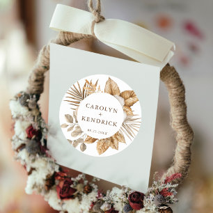 Pegatina Redonda Elegante Boho Neutral Acentos Florales Favor De Bo