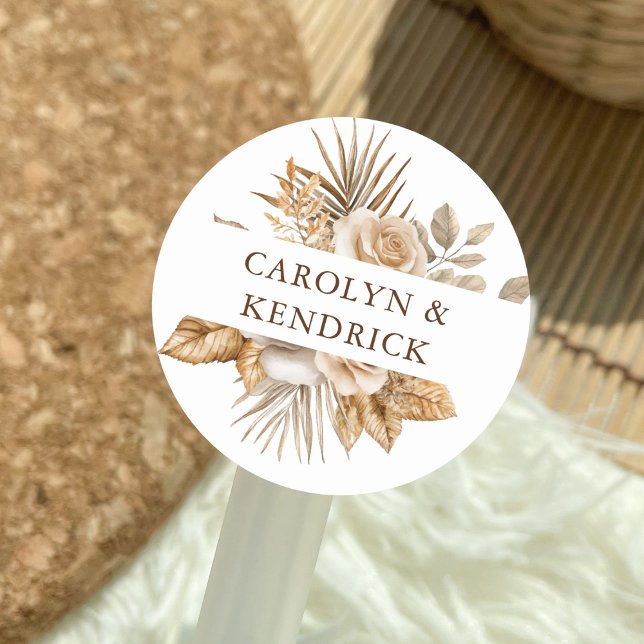 Pegatina Redonda Elegante Boho Neutral Acentos Florales Favor De Bo (Subido por el creador)