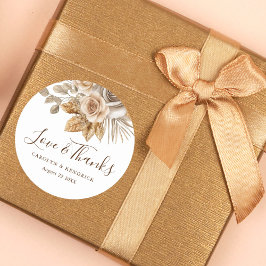 Pegatina Redonda Elegante Boho Neutral Floral Love & Gracias Boda