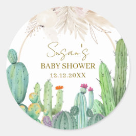 Pegatina Redonda Elegante Boho Western Cactus Arch Baby Shower
