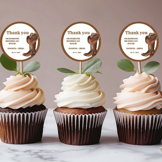 Pegatina Redonda Elegante Boho Western Cowboy Boda Gracias (Subido por el creador)