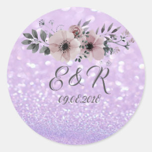 Pegatina Redonda Elegante Bokeh Brillante Floral Boda
