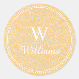 Pegatina Redonda Elegante borde dorado dorado floral vintage