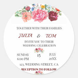 Pegatina Redonda Elegante Borgoña y Floral Rosy