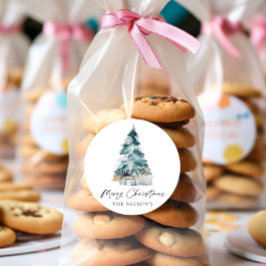 Pegatina Redonda Elegante Botánico Feliz Navidad