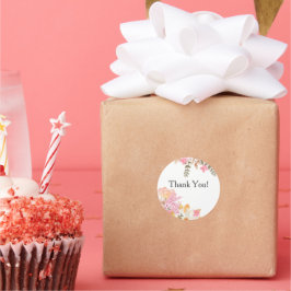 Pegatina Redonda Elegante Bouquet suave rosa suave gracias