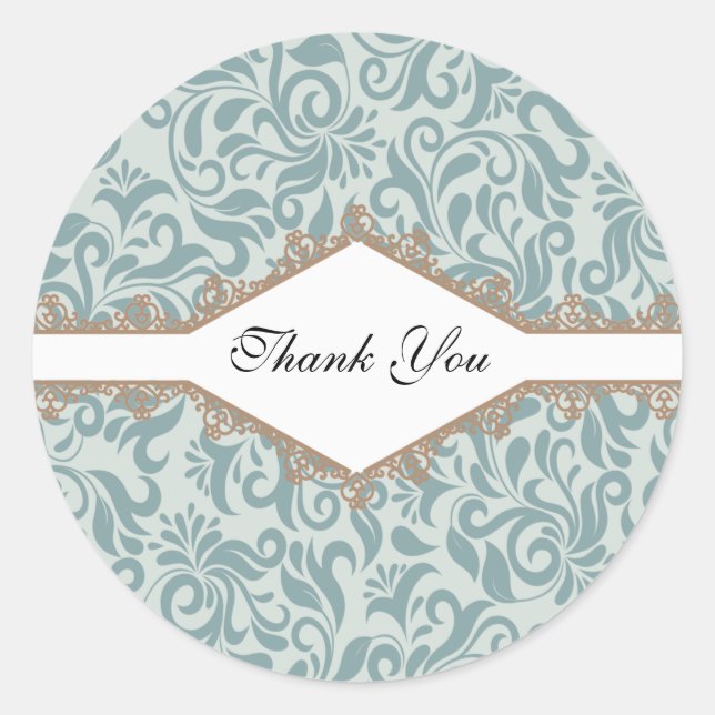 Pegatina Redonda Elegante Brocade Flourish Lace Green Gracias (Anverso)