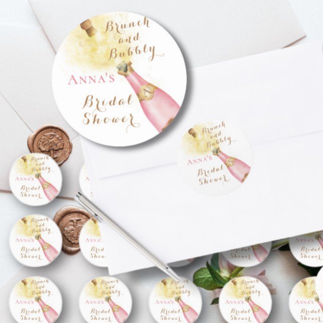 Pegatina Redonda Elegante Brunch y ducha Bubbly Bridal (Subido por el creador)
