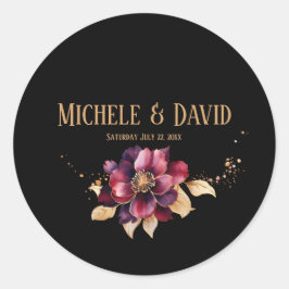 Pegatina Redonda Elegante burdeos negro de oro clásico