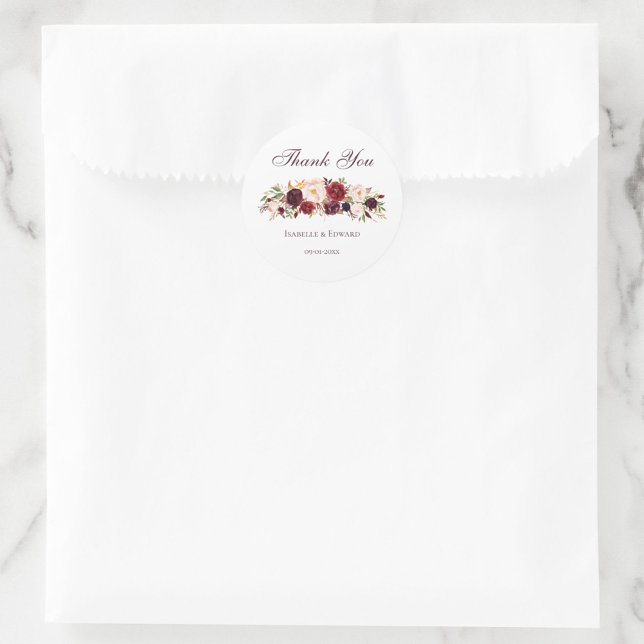 Pegatina Redonda Elegante Burgundy Moderno y Bouquet Rosa Rubor (Subido por el creador)