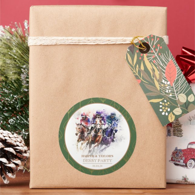 Pegatina Redonda Elegante caballo de raza Derby Fiesta Ecuestre (Vacaciones)