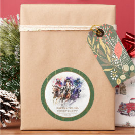 Pegatina Redonda Elegante caballo de raza Derby Fiesta Ecuestre